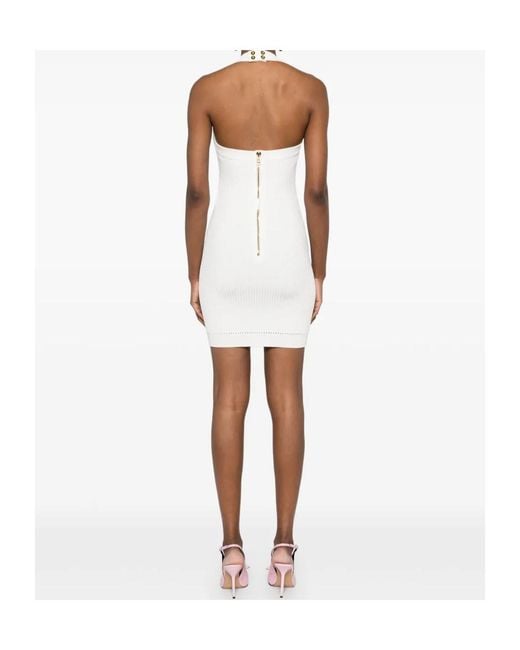 Balmain White Ribbed Mini Dress