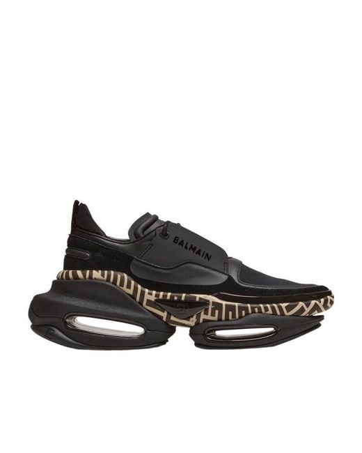 Balmain Black Leather And Suede B-Bold Low-Top Trainers With Monogram Print for men