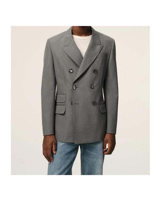 AMI Gray New Wool Double Breasted Straight Jacket for men