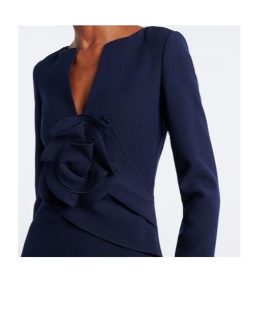 Roland Mouret Blue Floral-Appliqué Crêpe Gown