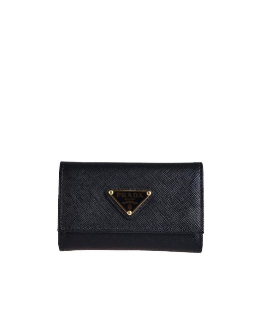 Prada Black Logo Plaque Tri-Fold Key Case