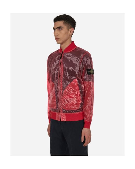 Stone Island Red Lightweight Sheer Bomber Jacket for men