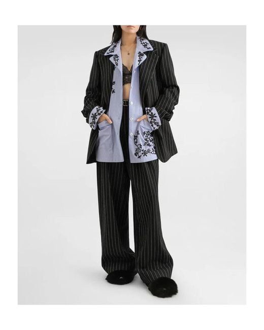 Dolce & Gabbana Black Virgin Wool-Linen Pinstripe Sicilia Blazer