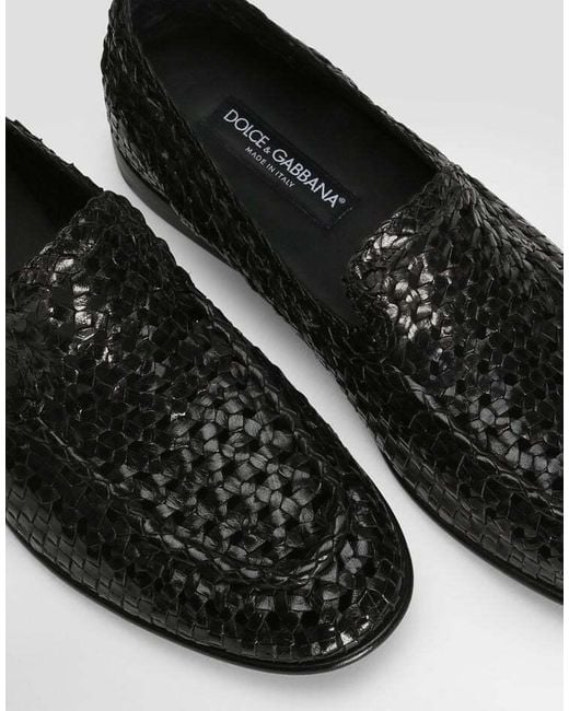 Dolce & Gabbana Black Round Toe Woven Slippers for men