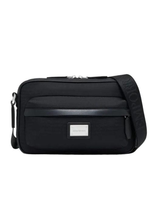 Emporio Armani Black Monogram Logo Messenger Bag for men