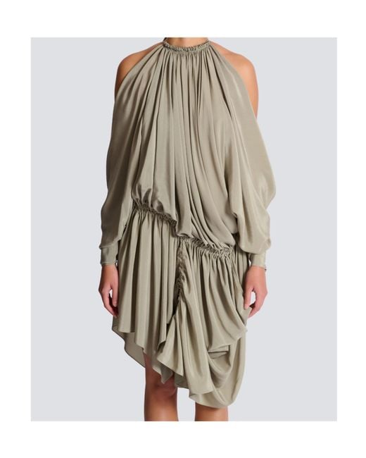 Balmain White Draped Asymmetric Hem Dress