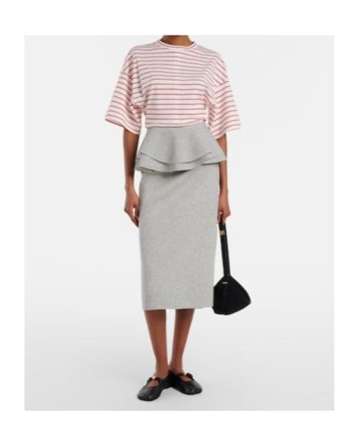 Plan C Gray Ruffled Cotton-Blend Midi Skirt
