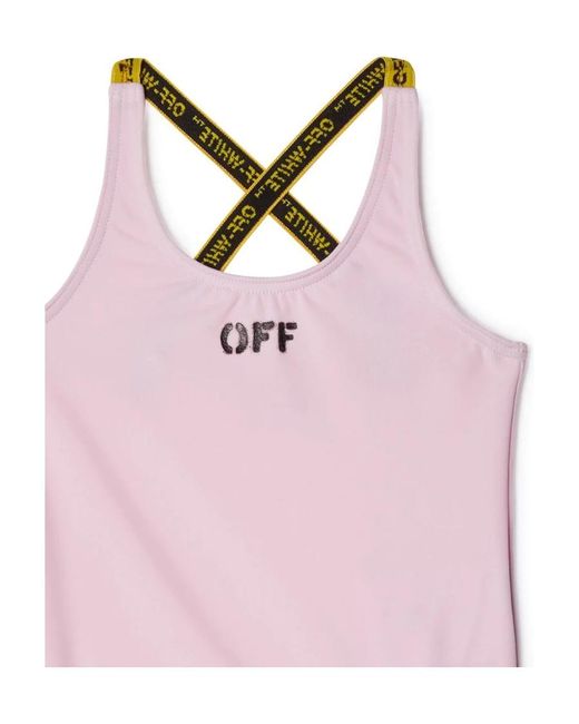 Off-White c/o Virgil Abloh Pink Logo-Print Crossover-Straps Swimsuit