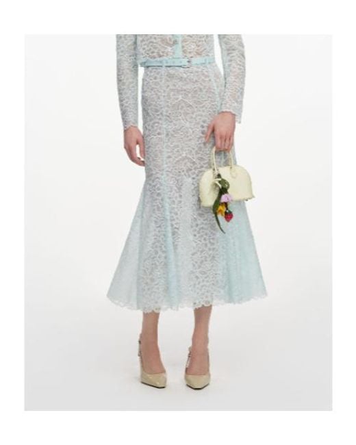 Self-Portrait Blue Mint Lace Midi Skirt