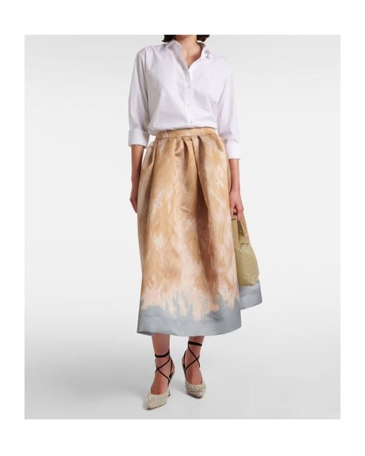 Dries Van Noten Natural Printed High-Rise Midi Skirt