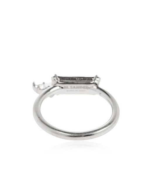 Jil Sander White Baguette Crystal Pendant Ring