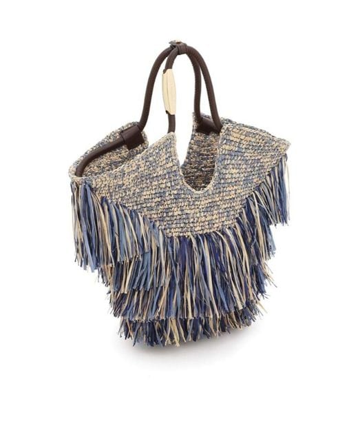 Zimmermann Blue Fringe-Trimmed Woven Tote Bag