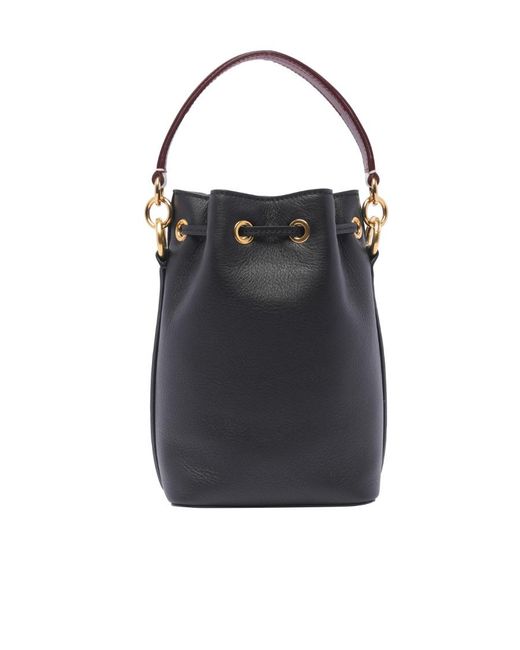 Bally Black Logo Printed Drawstring Bucket Bag