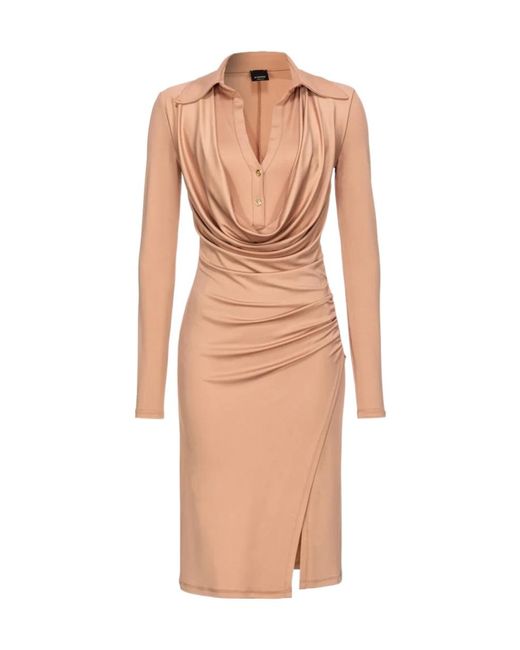 Pinko Pink Gathered Long-Sleeved Draped Midi Dress