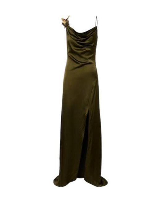 Blumarine Green Appliqué Satin Gown