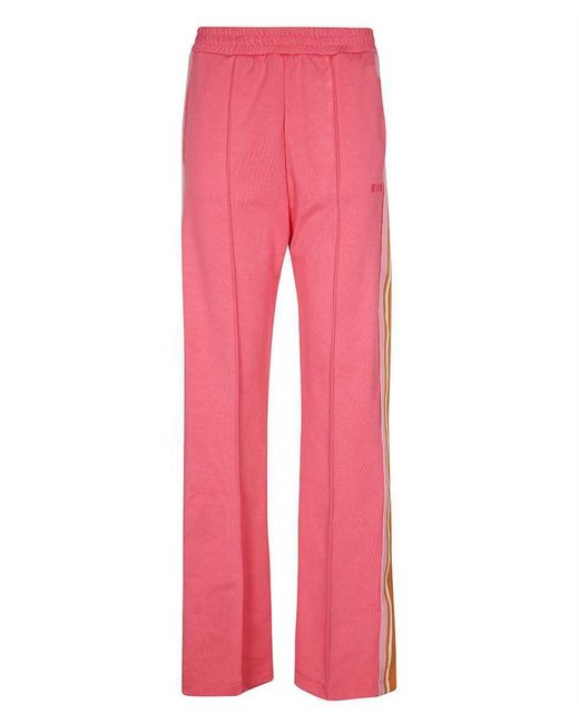 MSGM Pink Striped-Detail Straight-Leg Track Pants