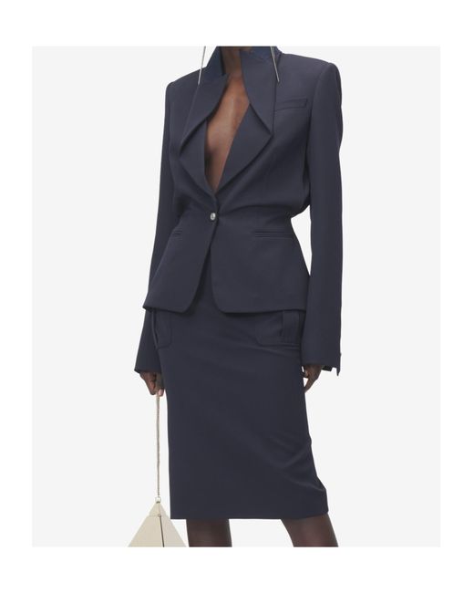 McQueen Blue Wool Sculptural Blazer