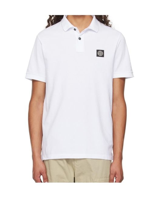 Stone Island White Logo Patch Polo Shirt for men