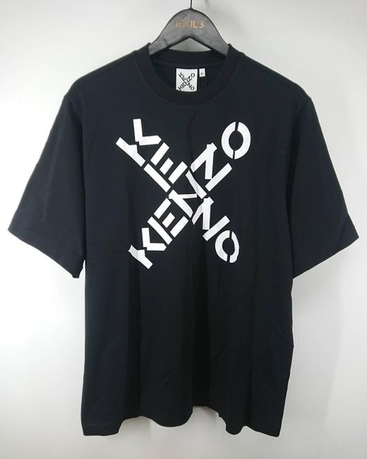 KENZO Black Crossed Logo Crew-Neck T-Shirt for men
