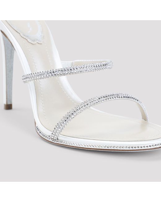 Rene Caovilla White Crystal Spiral Heeled Sandals