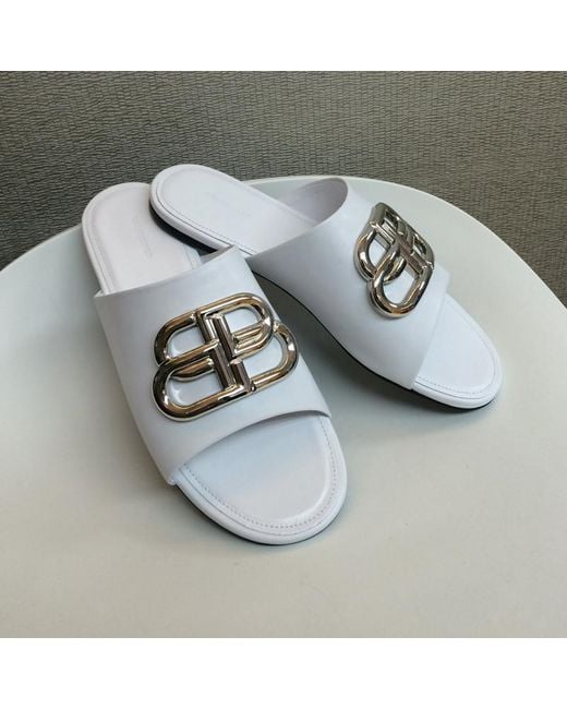 Balenciaga White Bb Buckle Sandals