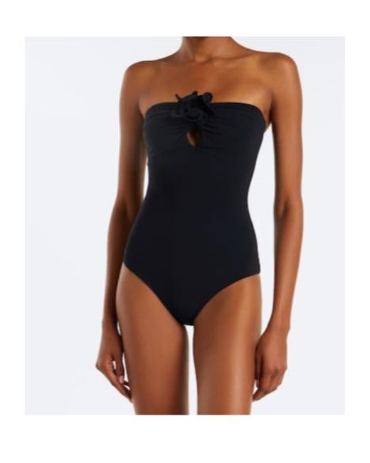 Magda Butrym Black Floral-Appliqué Swimsuit