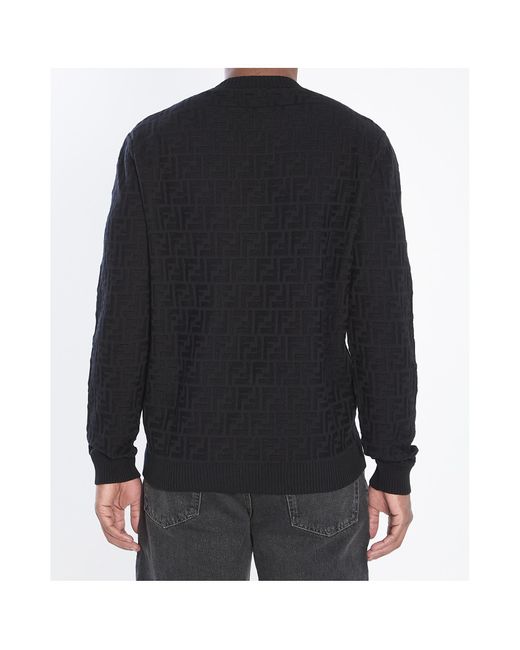 Fendi Blue Ff Monogram Crewneck Knitted Jumper for men