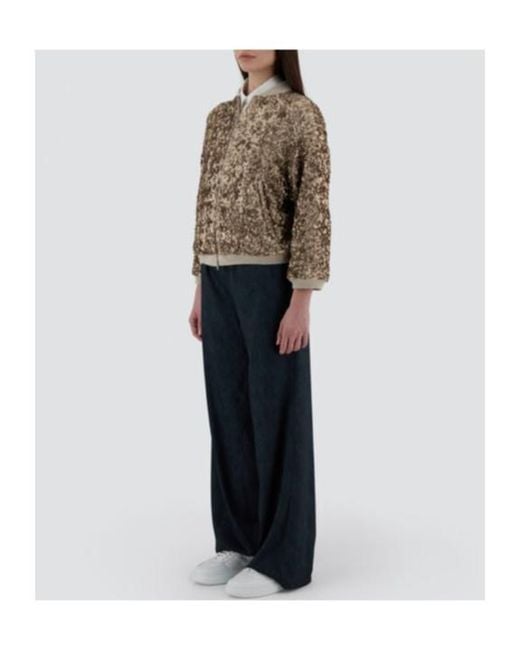 Herno Brown Sequined Zip-Up Bomber Jacket