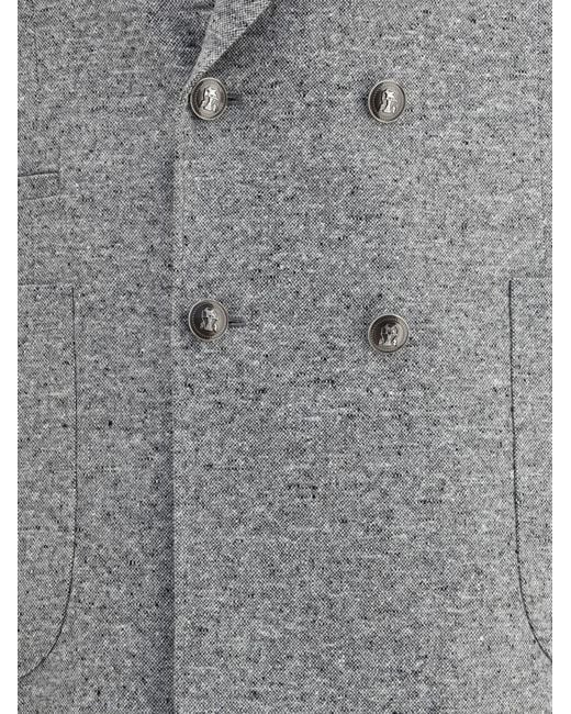 Brunello Cucinelli Gray Wool And Cashmere Buttoned Grisaille Suit for men