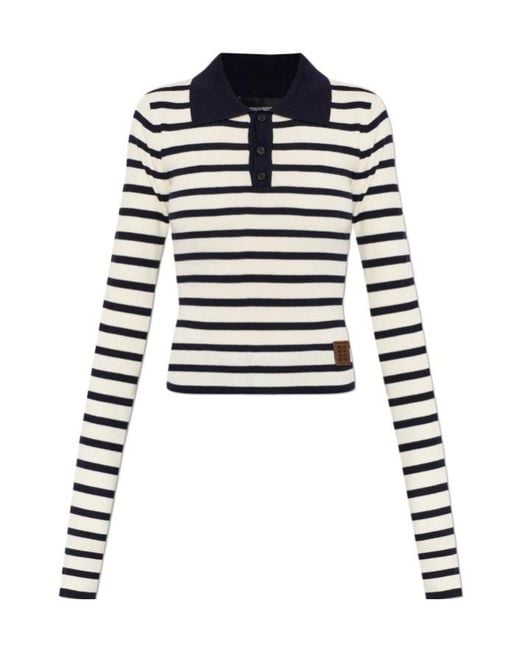 DSquared² Blue Logo Patch Striped Knitted Polo Top