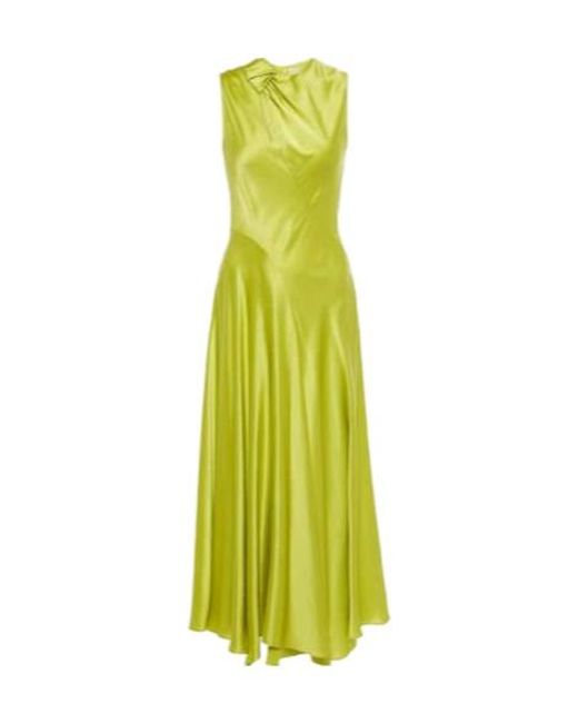 Roksanda Green Alma Gathered Silk Satin Midi Dress