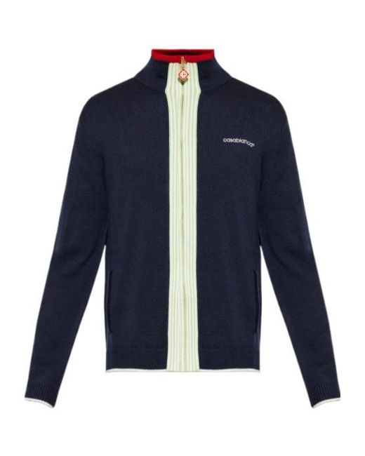 Casablanca Blue Logo-Embroidered Zip-Up Cardigan for men