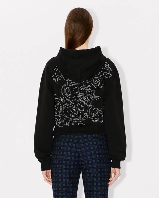 KENZO Black Star Tiger' Embroidered Cropped Hoodie