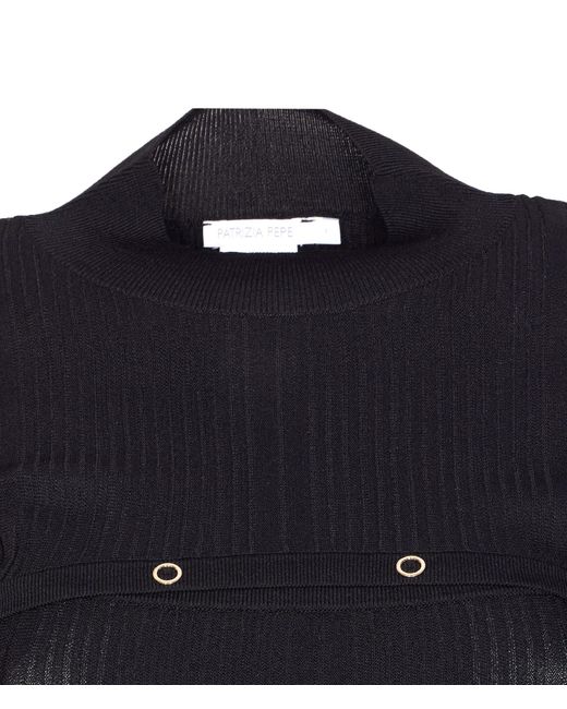 Patrizia Pepe Blue Button-Detail High-Neck Knitwear