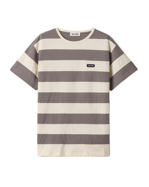 Miu Miu Gray Striped Jersey T-Shirt