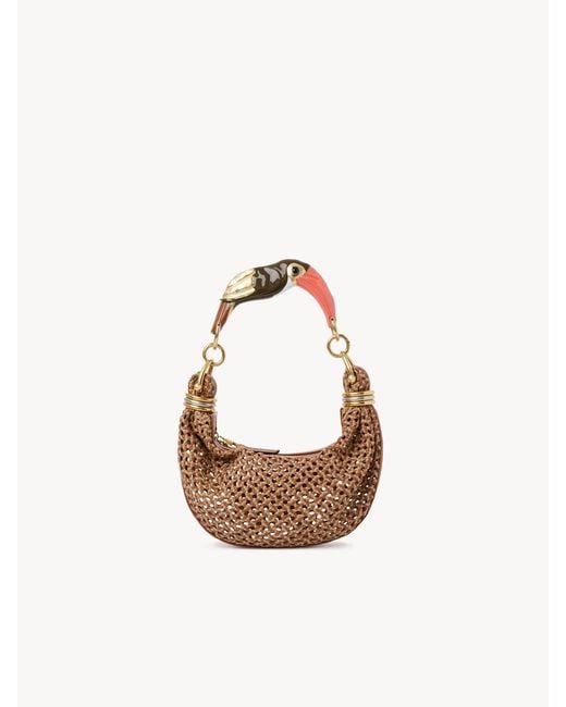 Chloé White Small Bracelet Bird-Handle Woven Tote Bag