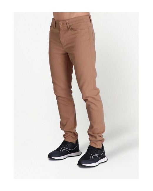 Boss Brown Cotton-Stretch Tapered-Leg Trousers for men
