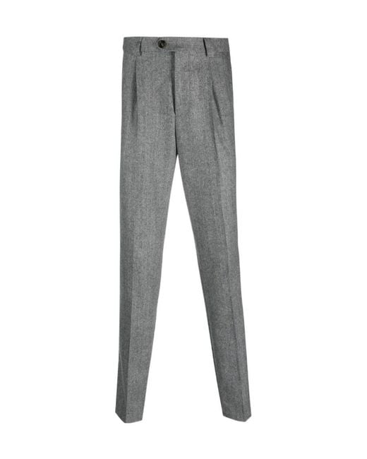 Brunello Cucinelli Gray Herringbone Tailored Pants for men