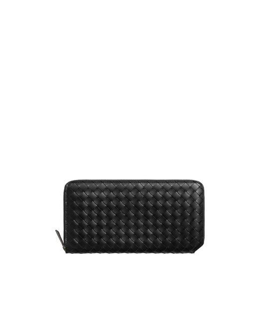 Bottega Veneta Black Intrecciato Piccolo Zip-Around Wallet for men