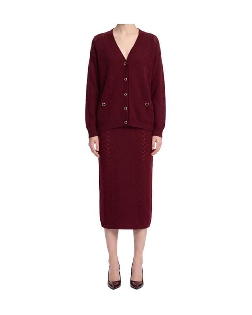 Alessandra Rich Red Lace-Knit Buttoned Cardigan