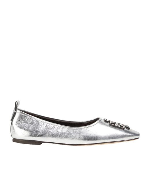 Tory Burch White Metallic Leather Ballet Flats