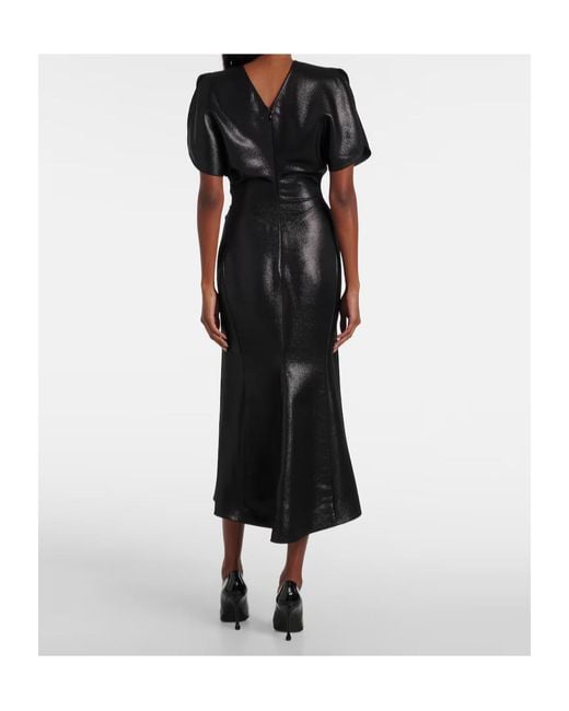 Victoria Beckham Black Gathered Lame Midi Dress