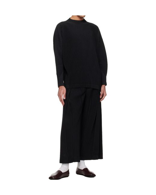 Homme Plissé Issey Miyake Black Pleated Knit Casual Pants for men