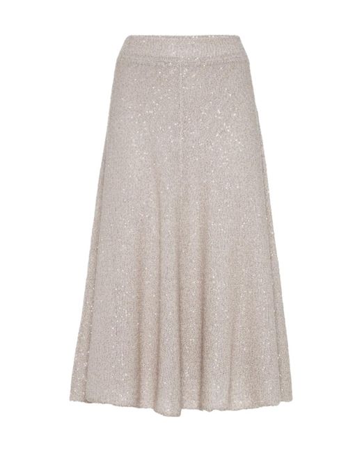 Brunello Cucinelli Gray High-Waist Sequinned A-Line Midi Skirt