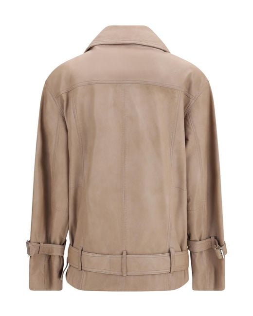 Pinko Brown Belted Leather Biker Jacket