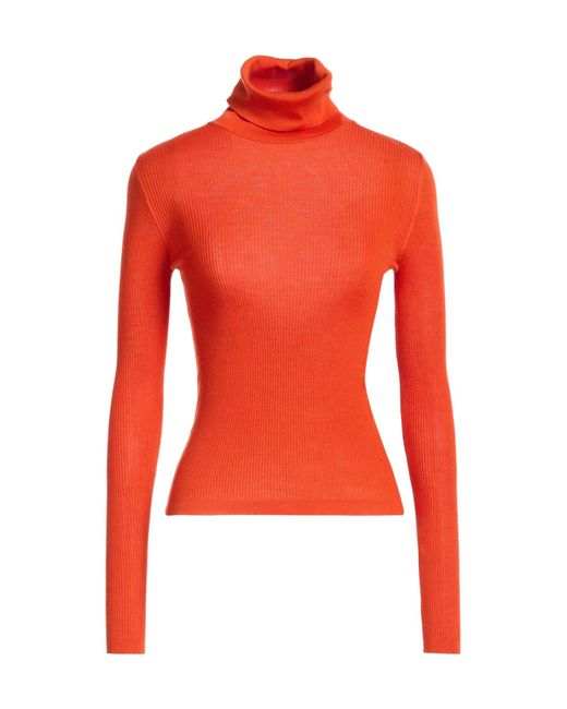 Saint Laurent Red Ribbed Turtleneck Knit Top