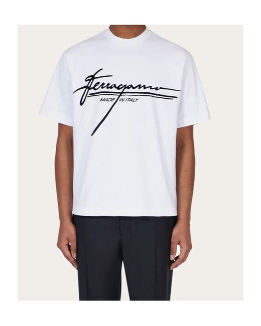 Ferragamo White Ferragamo Flocked Logo Crewneck T-Shirt for men
