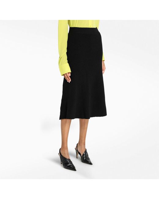 Bottega Veneta Black Ribbed A-Line Skirt