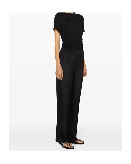 Loulou de Saison Black Alera Elastic-Waist Wide-Leg Pants