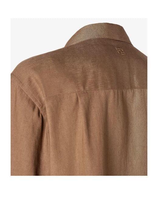 Fendi Brown Collared Short-Sleeve Shirt for men